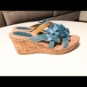 Born Leather Slip On Floral Wedges